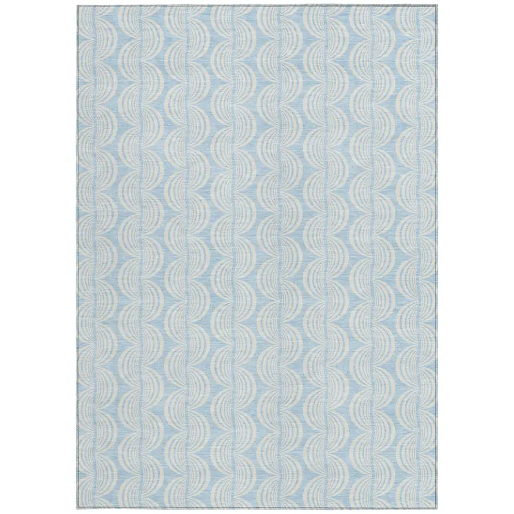 8' X 10' Sky Blue And Beige Ogee Washable Indoor Outdoor Area Rug