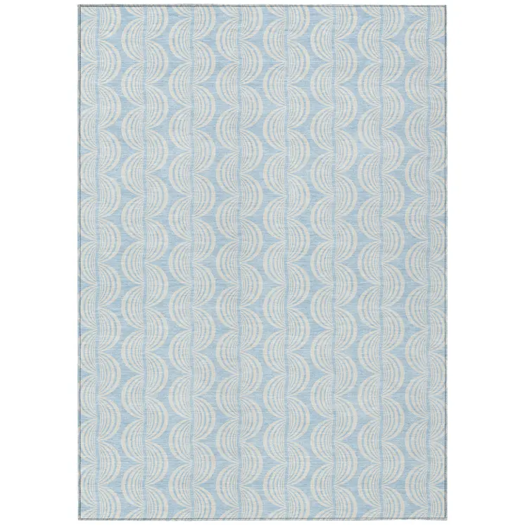 8' X 10' Sky Blue And Beige Ogee Washable Indoor Outdoor Area Rug