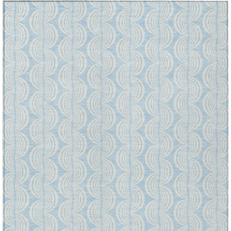 8' X 10' Sky Blue And Beige Ogee Washable Indoor Outdoor Area Rug