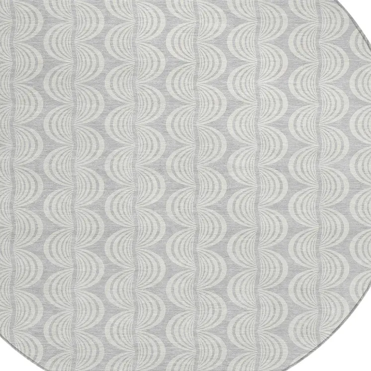 8' Silver And Ivory Round Ogee Washable Indoor Outdoor Area Rug