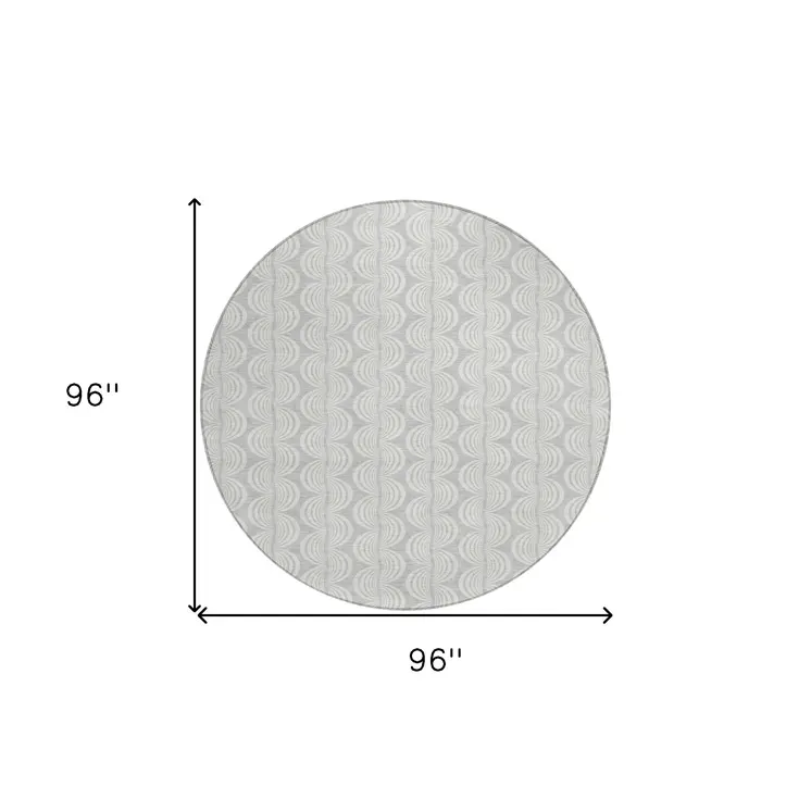 8' Silver And Ivory Round Ogee Washable Indoor Outdoor Area Rug