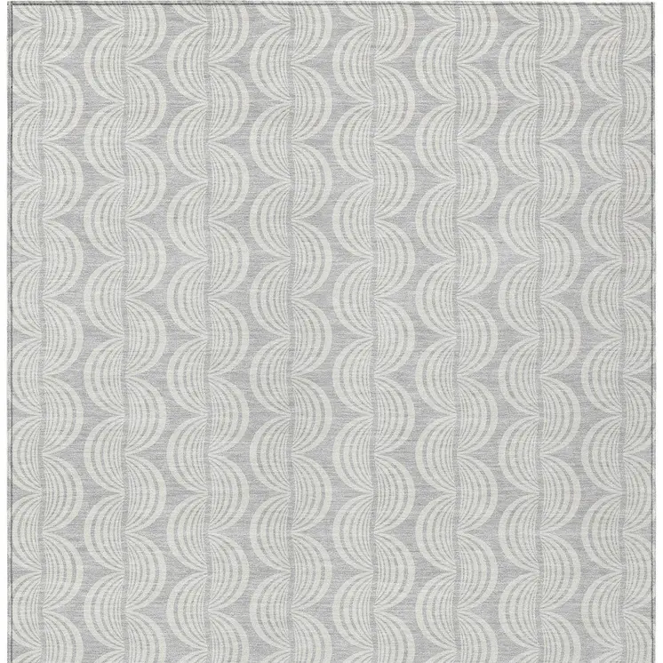 9' X 12' Silver And Ivory Ogee Washable Indoor Outdoor Area Rug