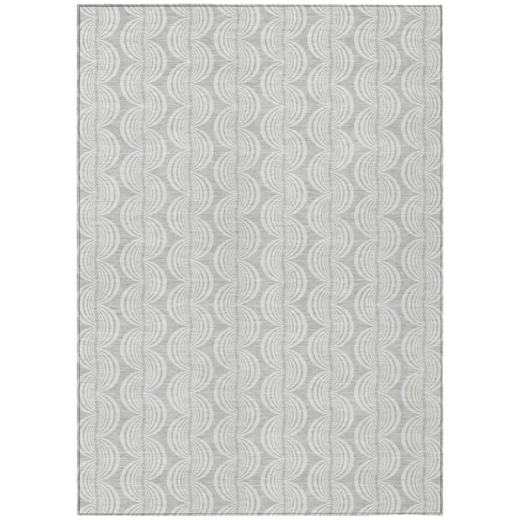 9' X 12' Silver And Ivory Ogee Washable Indoor Outdoor Area Rug