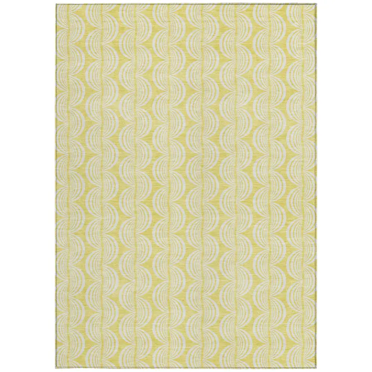 3' X 5' Yellow And Beige Ogee Washable Indoor Outdoor Area Rug
