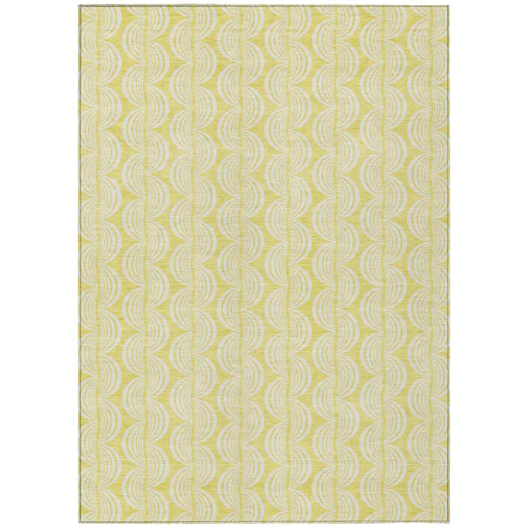 5' X 8' Yellow And Beige Ogee Washable Indoor Outdoor Area Rug