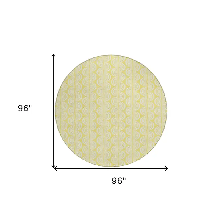 8' Yellow And Beige Round Ogee Washable Indoor Outdoor Area Rug