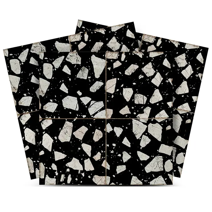 7" x 7" Black Vinyl Arabesque Peel And Stick Removable Tiles