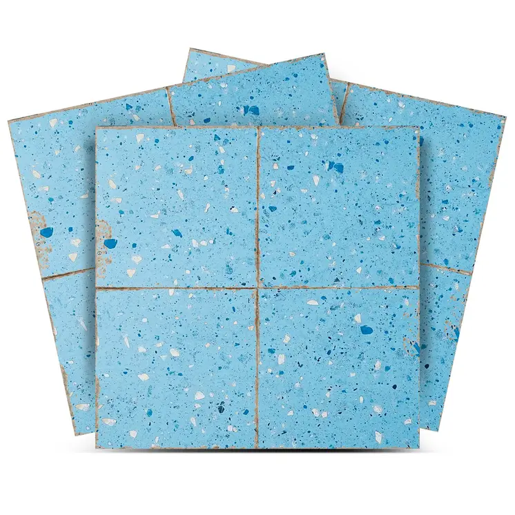 7" x 7" Blue Vinyl Arabesque Peel And Stick Removable Tiles