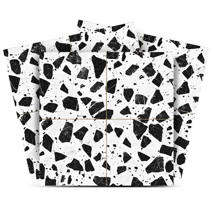 7" x 7" Black Vinyl Arabesque Peel And Stick Removable Tiles