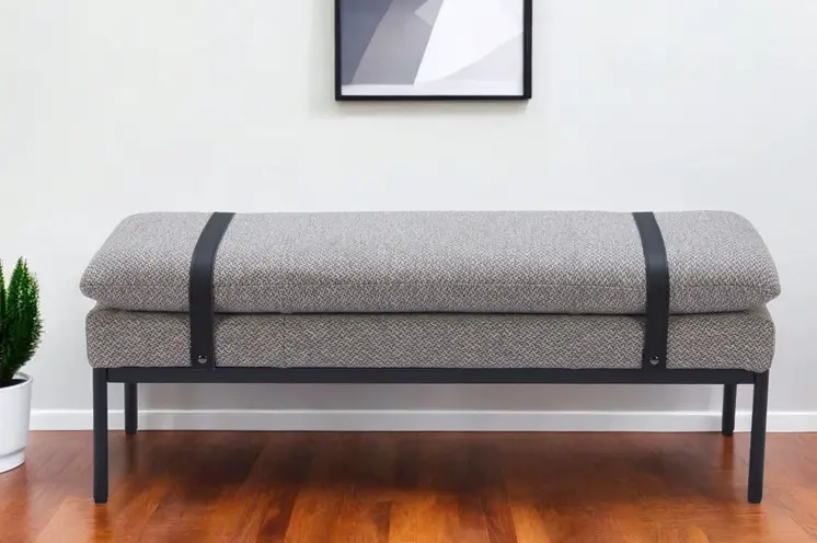 47" Gray and Black Fabric Upholstered Bench