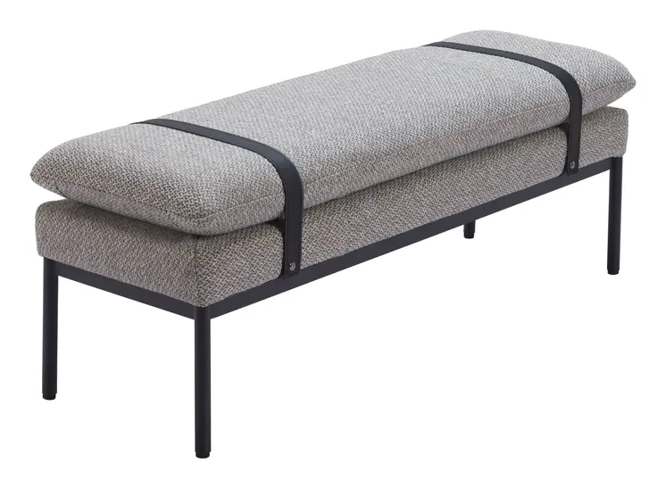 47" Gray and Black Fabric Upholstered Bench