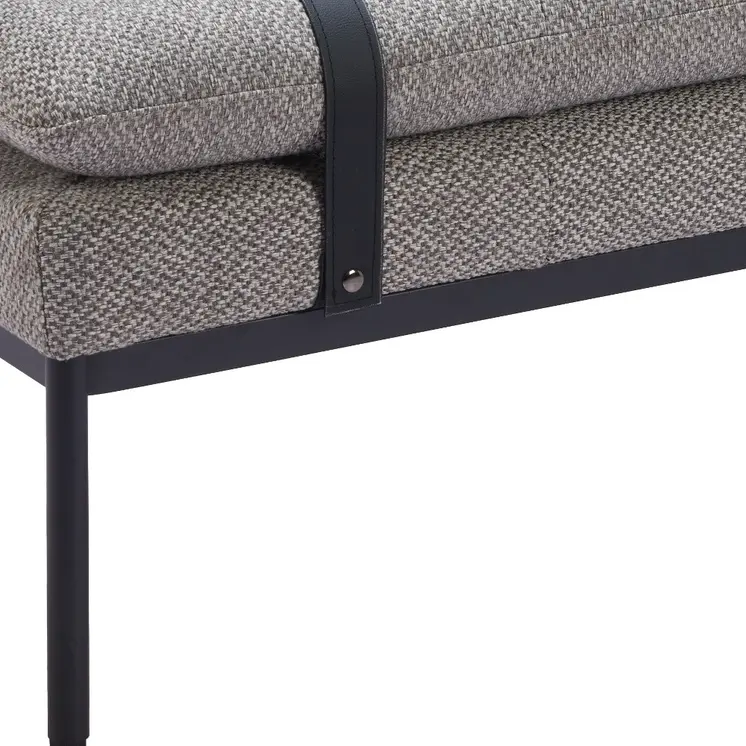 47" Gray and Black Fabric Upholstered Bench