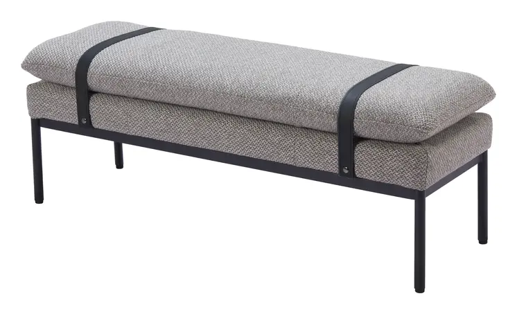 47" Gray and Black Fabric Upholstered Bench