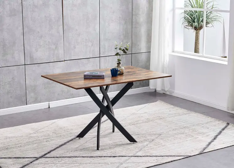 47" Brown and Black Wood and Metal Cross Leg Base Dining Table