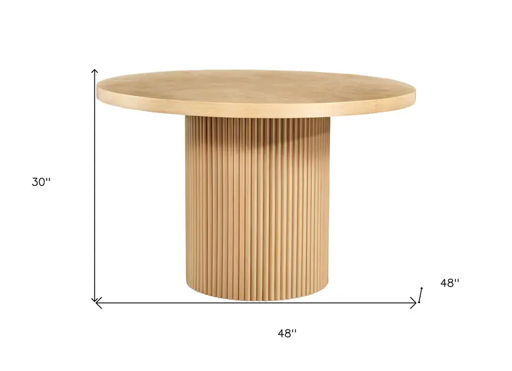 48" Natural Wood Pedestal Base Round Top Dining Table
