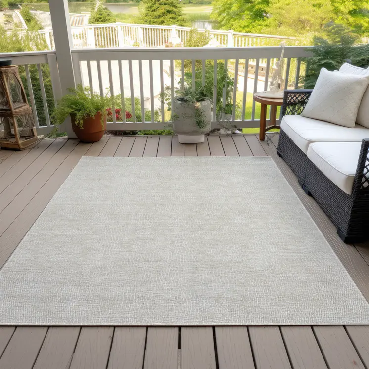 3' X 5' Beige And Ivory Geometric Washable Indoor Outdoor Area Rug