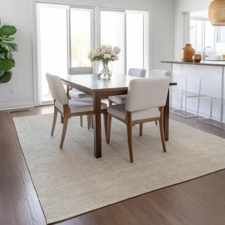 3' X 5' Beige And Ivory Geometric Washable Indoor Outdoor Area Rug