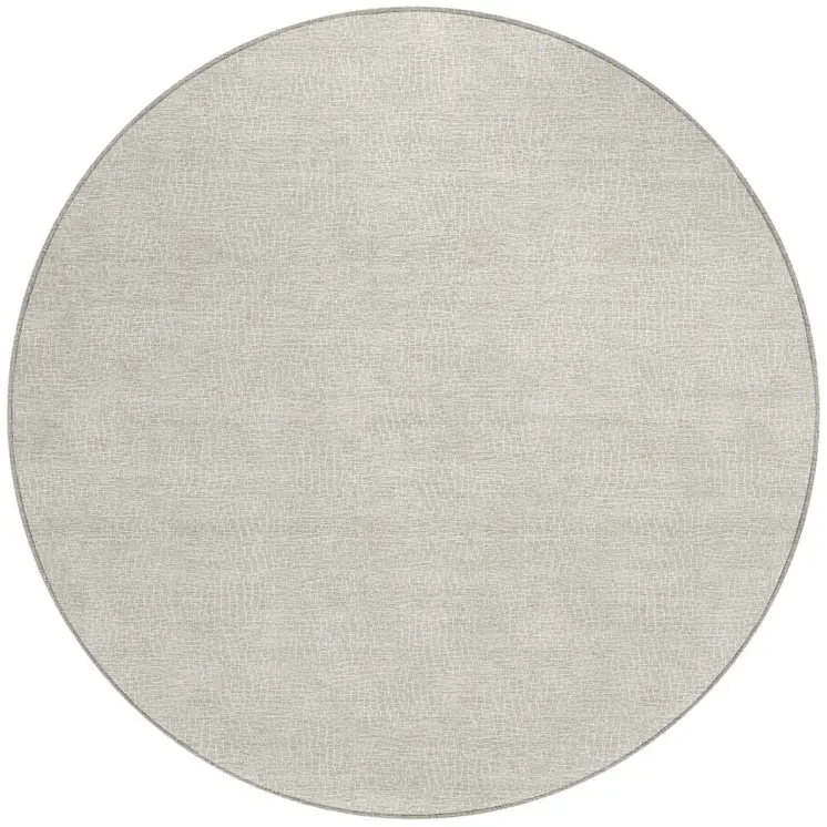 8' Beige And Ivory Round Geometric Washable Indoor Outdoor Area Rug