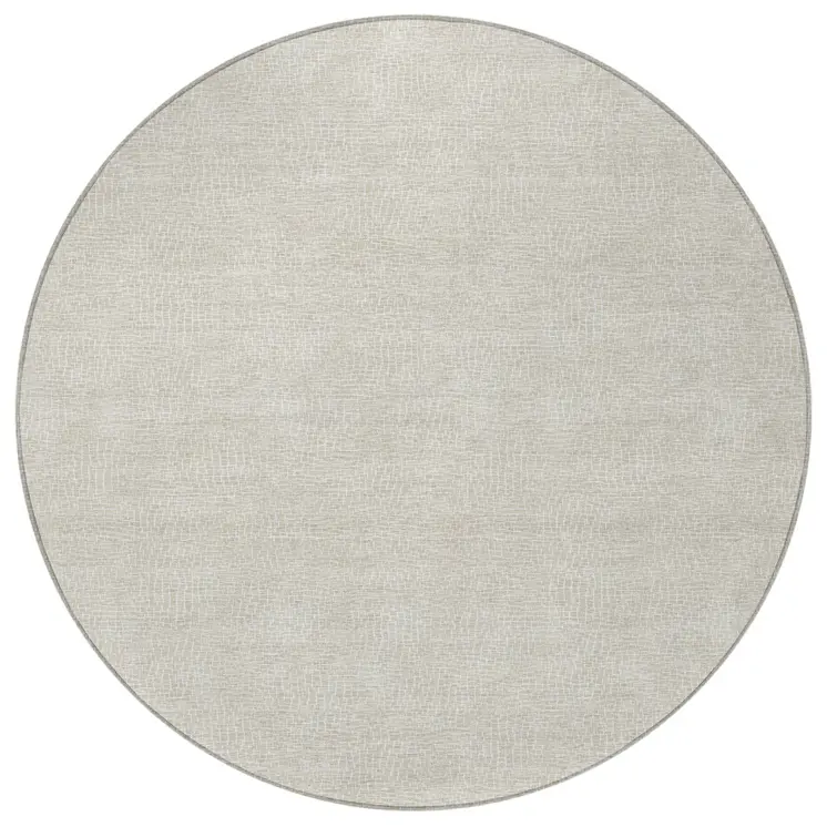 8' Beige And Ivory Round Geometric Washable Indoor Outdoor Area Rug