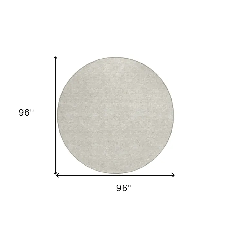 8' Beige And Ivory Round Geometric Washable Indoor Outdoor Area Rug