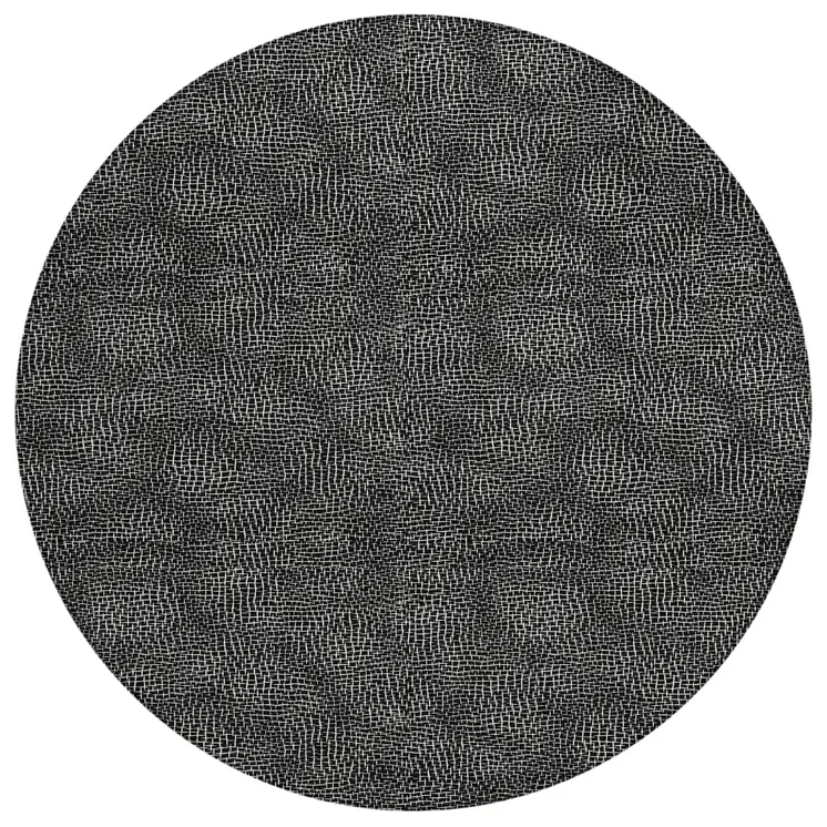 8' Black And Ivory Round Geometric Washable Indoor Outdoor Area Rug