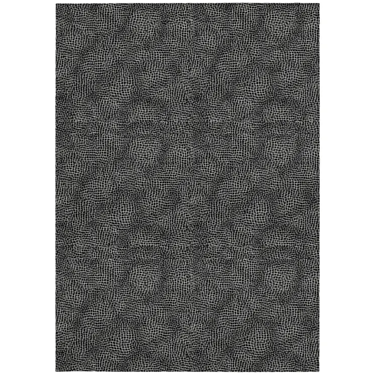 9' X 12' Black And Ivory Geometric Washable Indoor Outdoor Area Rug