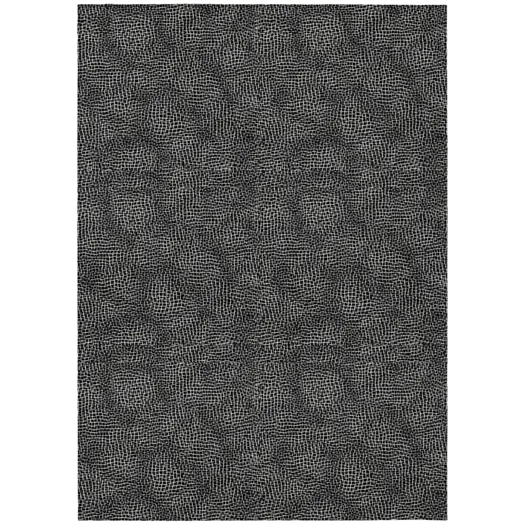 10' X 14' Black And Ivory Geometric Washable Indoor Outdoor Area Rug