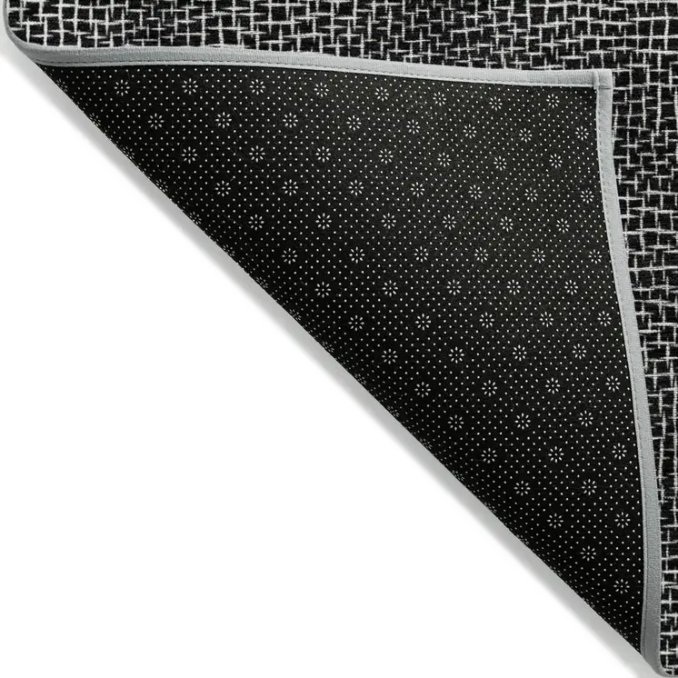 10' X 14' Black And Ivory Geometric Washable Indoor Outdoor Area Rug