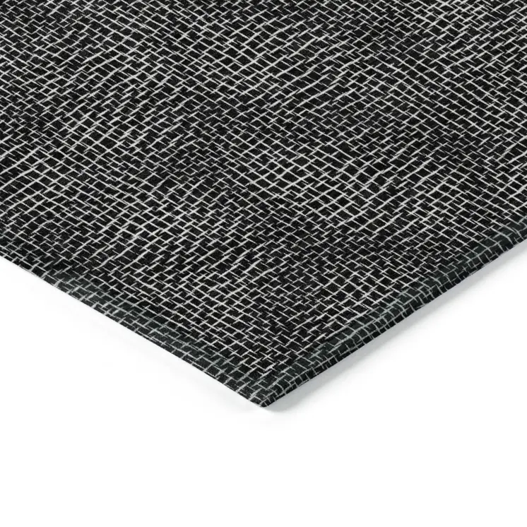 10' X 14' Black And Ivory Geometric Washable Indoor Outdoor Area Rug
