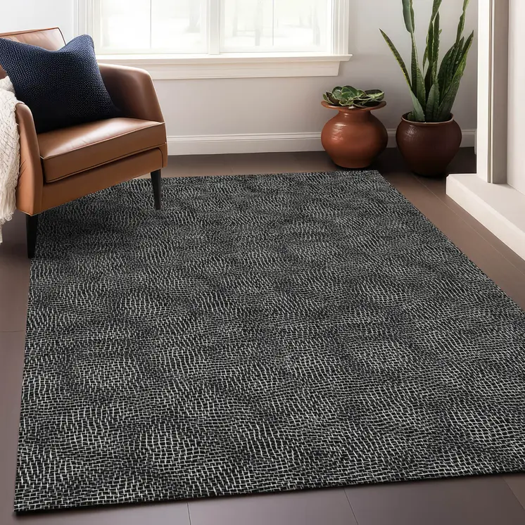 10' X 14' Black And Ivory Geometric Washable Indoor Outdoor Area Rug