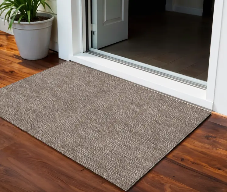 3' X 5' Brown And Ivory Geometric Washable Indoor Outdoor Area Rug