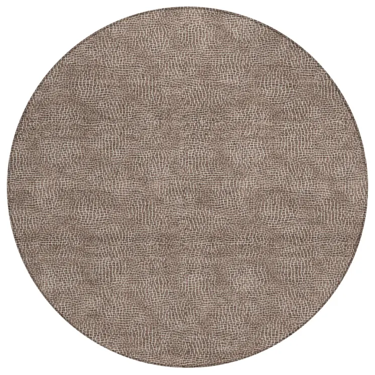 8' Brown And Ivory Round Geometric Washable Indoor Outdoor Area Rug
