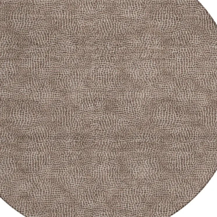 8' Brown And Ivory Round Geometric Washable Indoor Outdoor Area Rug
