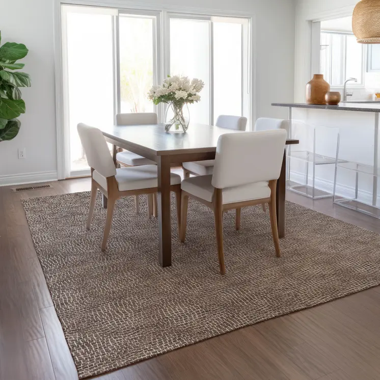 8' X 10' Brown And Ivory Geometric Washable Indoor Outdoor Area Rug