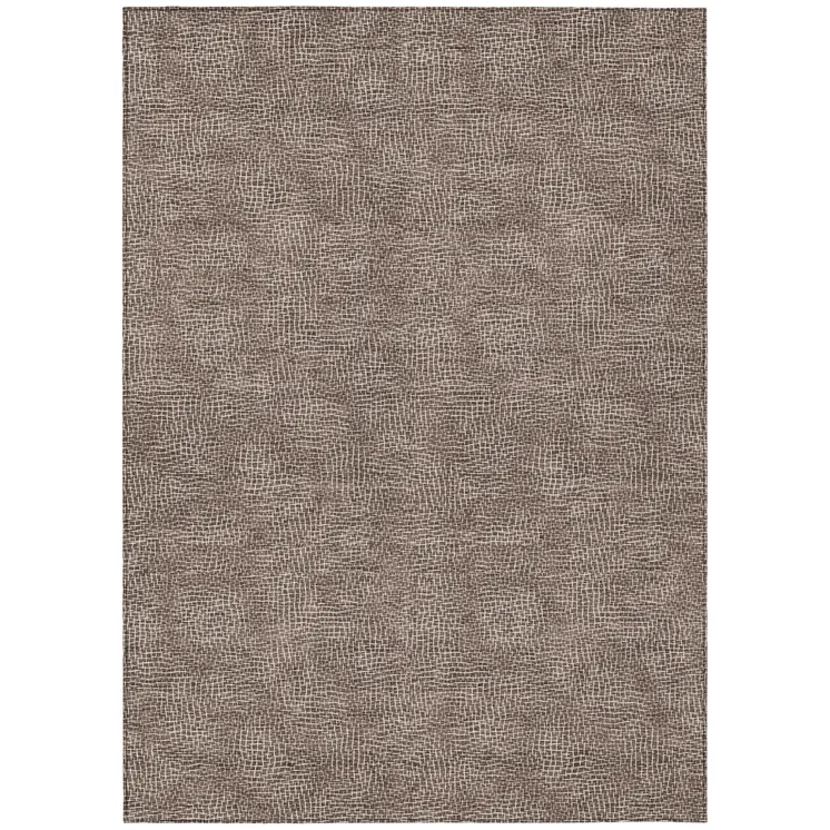 9' X 12' Brown And Ivory Geometric Washable Indoor Outdoor Area Rug