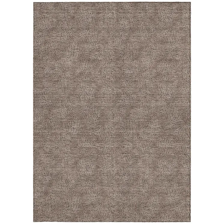 10' X 14' Brown And Ivory Geometric Washable Indoor Outdoor Area Rug