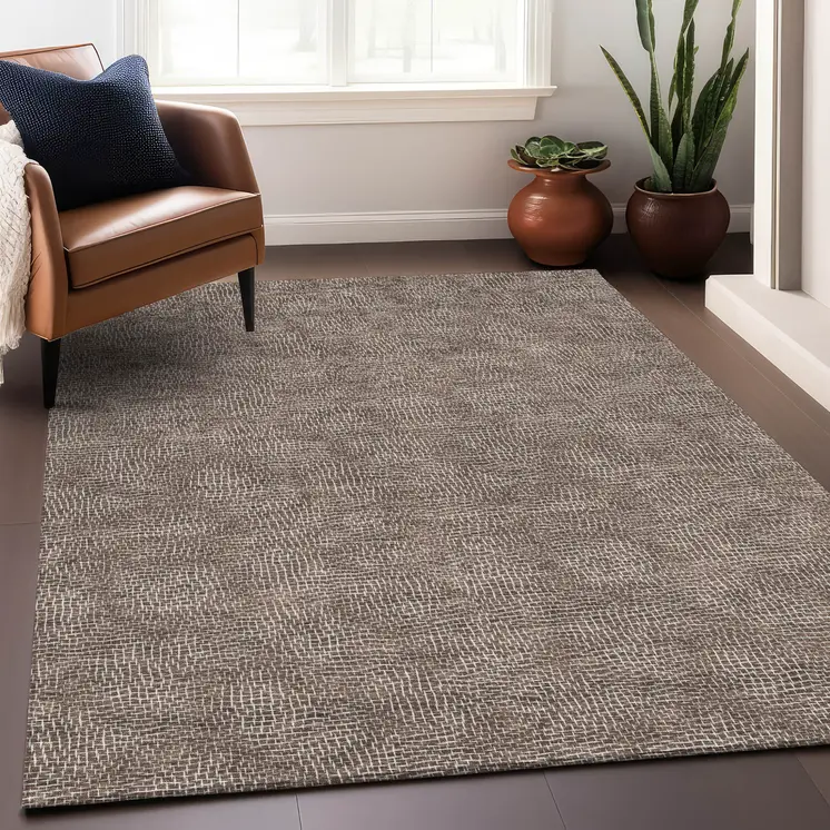 10' X 14' Brown And Ivory Geometric Washable Indoor Outdoor Area Rug