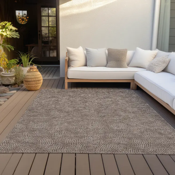 10' X 14' Brown And Ivory Geometric Washable Indoor Outdoor Area Rug