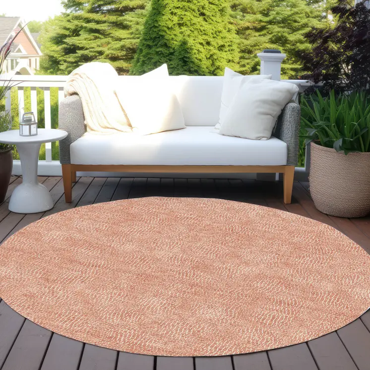 8' Copper And Ivory Round Geometric Washable Indoor Outdoor Area Rug