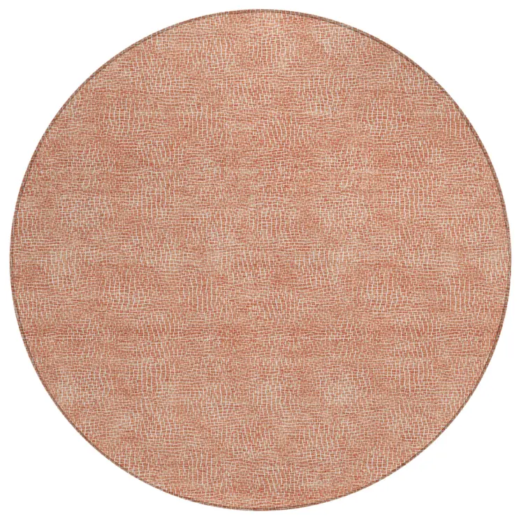 8' Copper And Ivory Round Geometric Washable Indoor Outdoor Area Rug