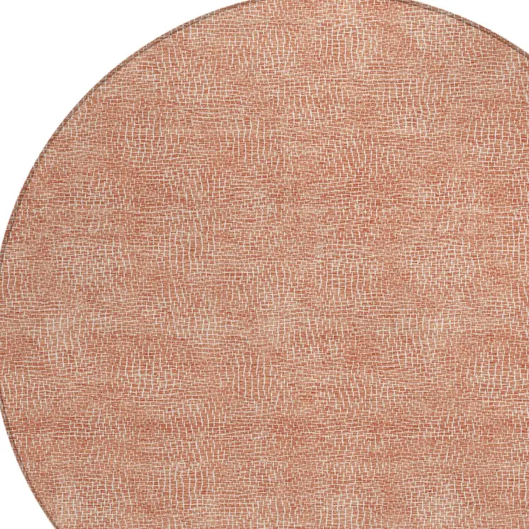 8' Copper And Ivory Round Geometric Washable Indoor Outdoor Area Rug