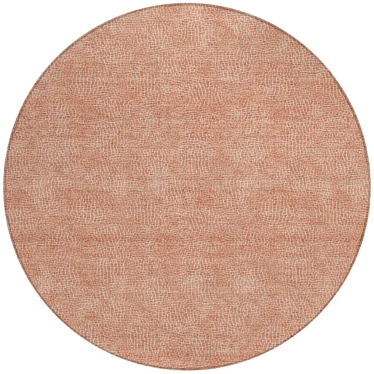 8' Copper And Ivory Round Geometric Washable Indoor Outdoor Area Rug