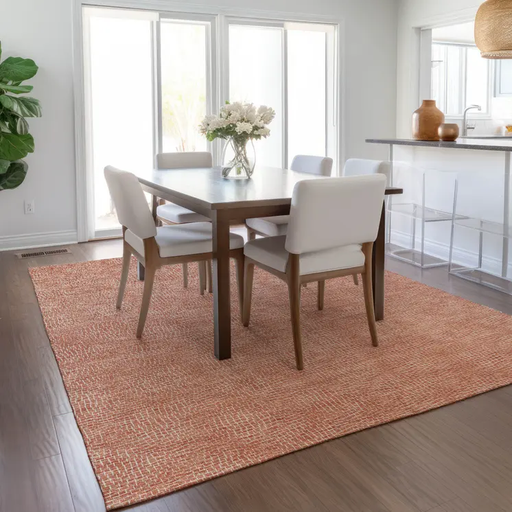 8' X 10' Copper And Ivory Geometric Washable Indoor Outdoor Area Rug