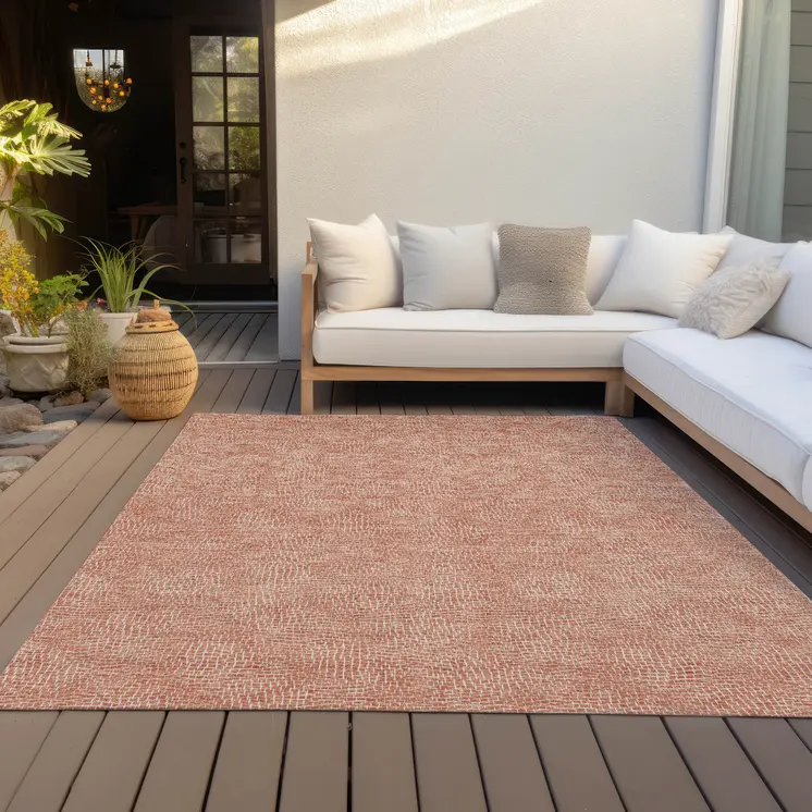 8' X 10' Copper And Ivory Geometric Washable Indoor Outdoor Area Rug