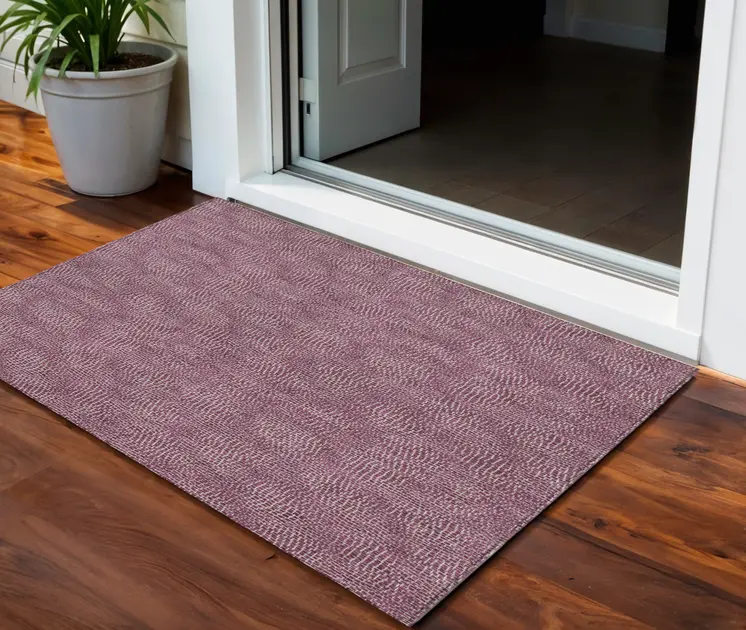 3' X 5' Eggplant And Ivory Geometric Washable Indoor Outdoor Area Rug