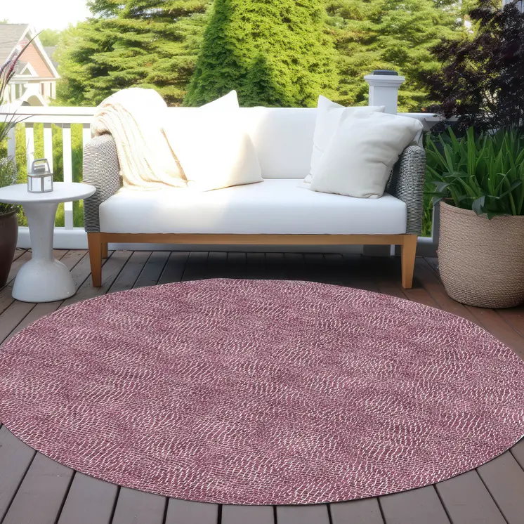 8' Eggplant And Ivory Round Geometric Washable Indoor Outdoor Area Rug