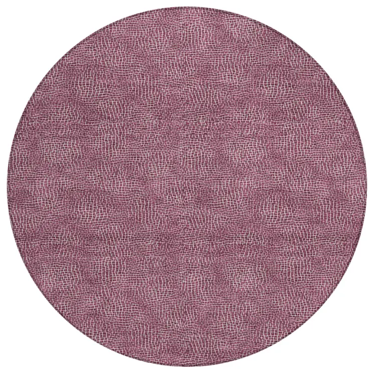 8' Eggplant And Ivory Round Geometric Washable Indoor Outdoor Area Rug