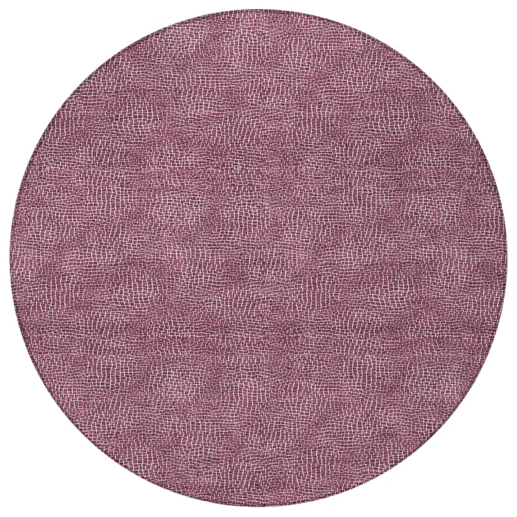 8' Eggplant And Ivory Round Geometric Washable Indoor Outdoor Area Rug