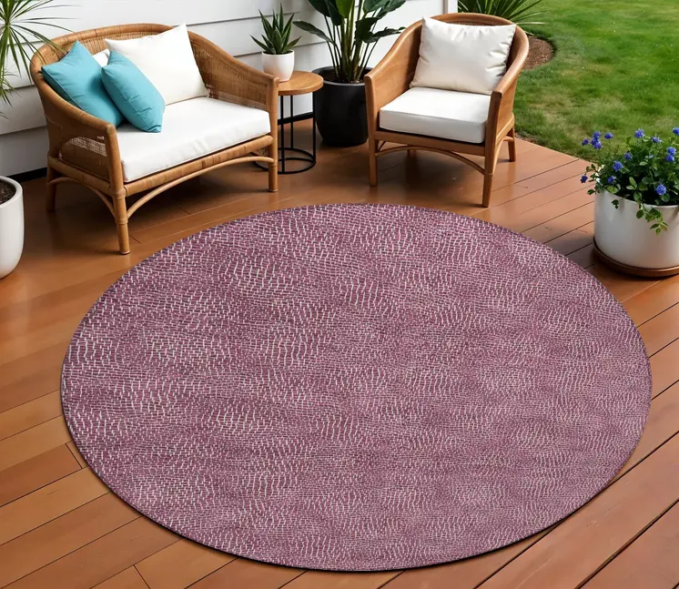 8' Eggplant And Ivory Round Geometric Washable Indoor Outdoor Area Rug
