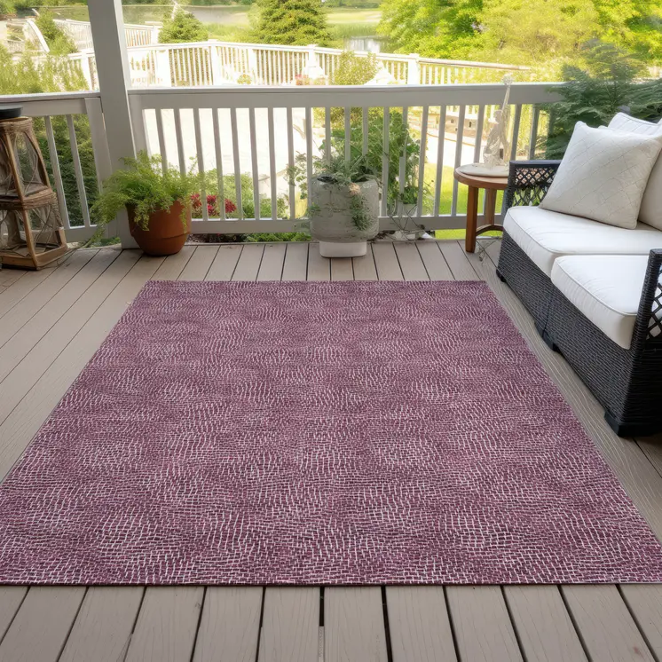 10' X 14' Eggplant And Ivory Geometric Washable Indoor Outdoor Area Rug
